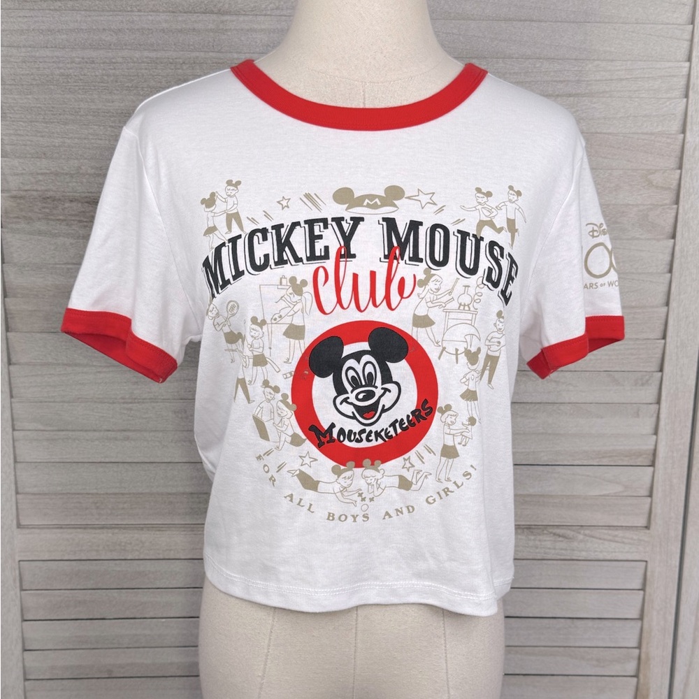 DISNEY 100 Years of Wonder Retro Mickey Mouse Club Cropped Tee White/Multi-XL